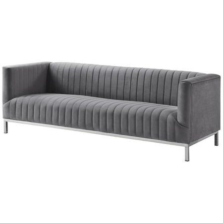 Hayden Grey Velvet Tuxedo Sofa Chrome Y Legs Stainless Steel