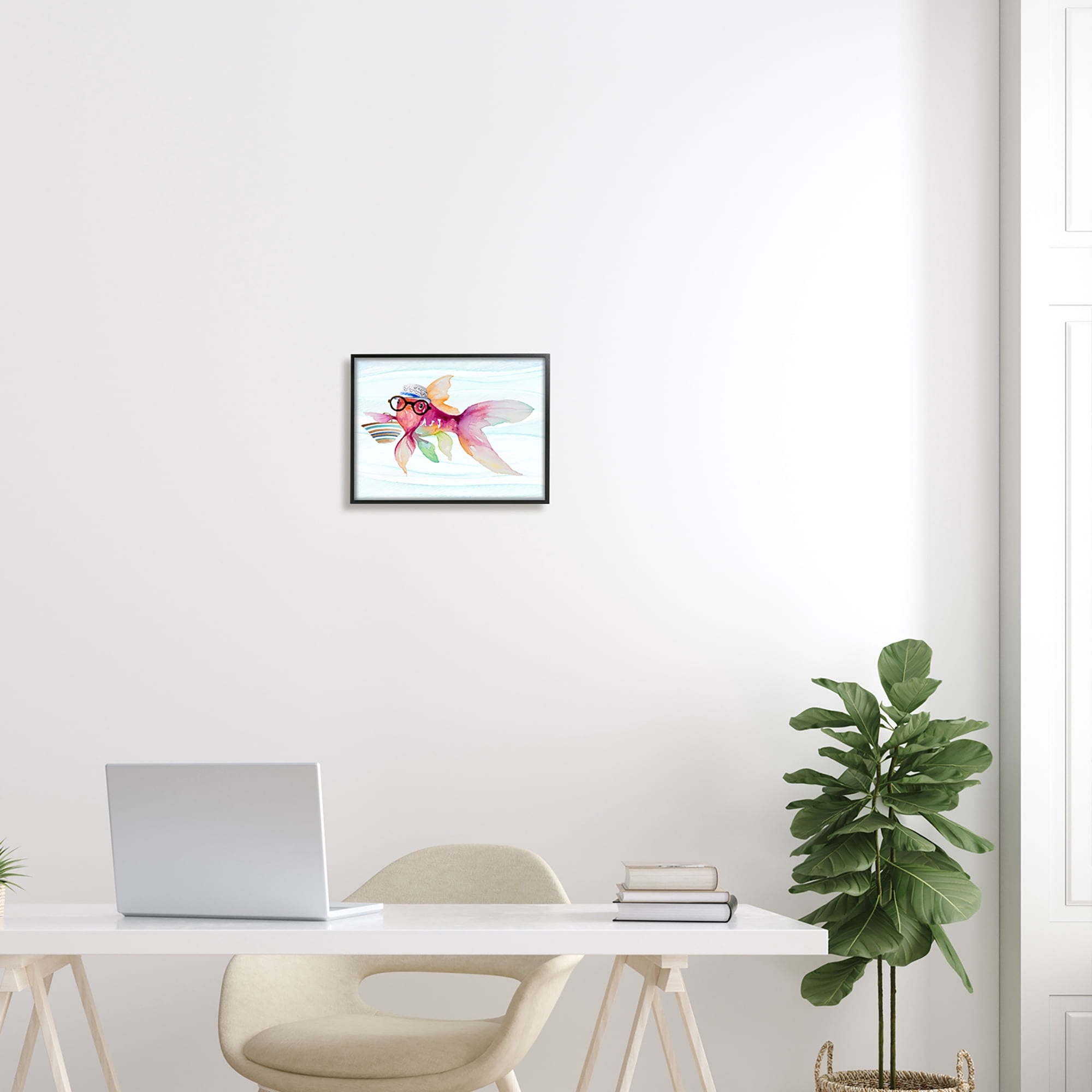 Stupell Hipster Fish Funny Sea Life Landscape Painting Black Framed Art Print Wall Art