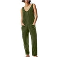 thumbnail image 6 of RYRJJ Womens Fleece Overalls Jumpsuits Loose Fit V Neck Sleeveless Jumpsuit Sherpa Fuzzy Baggy Pants Romper Fall Winter Outfits(Army Green,XXL), 6 of 9