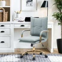 Leather Home Office Desk Chairs Comfy Office Chair, Mid-Back Adjustable Swivel Computer Chair with Golden Legs and Arms, Modern Upholstered Task Chair with Wheels, Sage