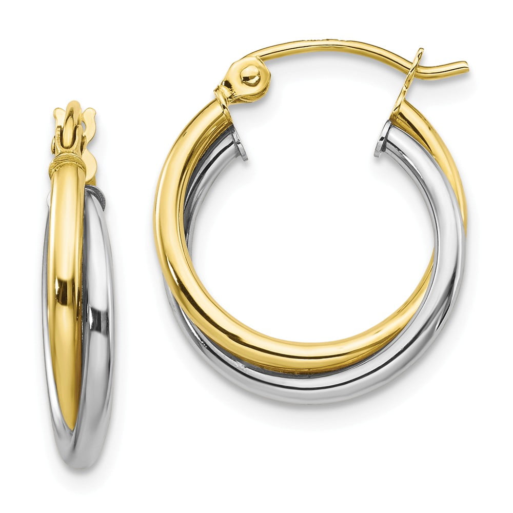 Solid 10k Yellow Gold Two Toned Twist Hoop Earring - 19mm x 16mm ...