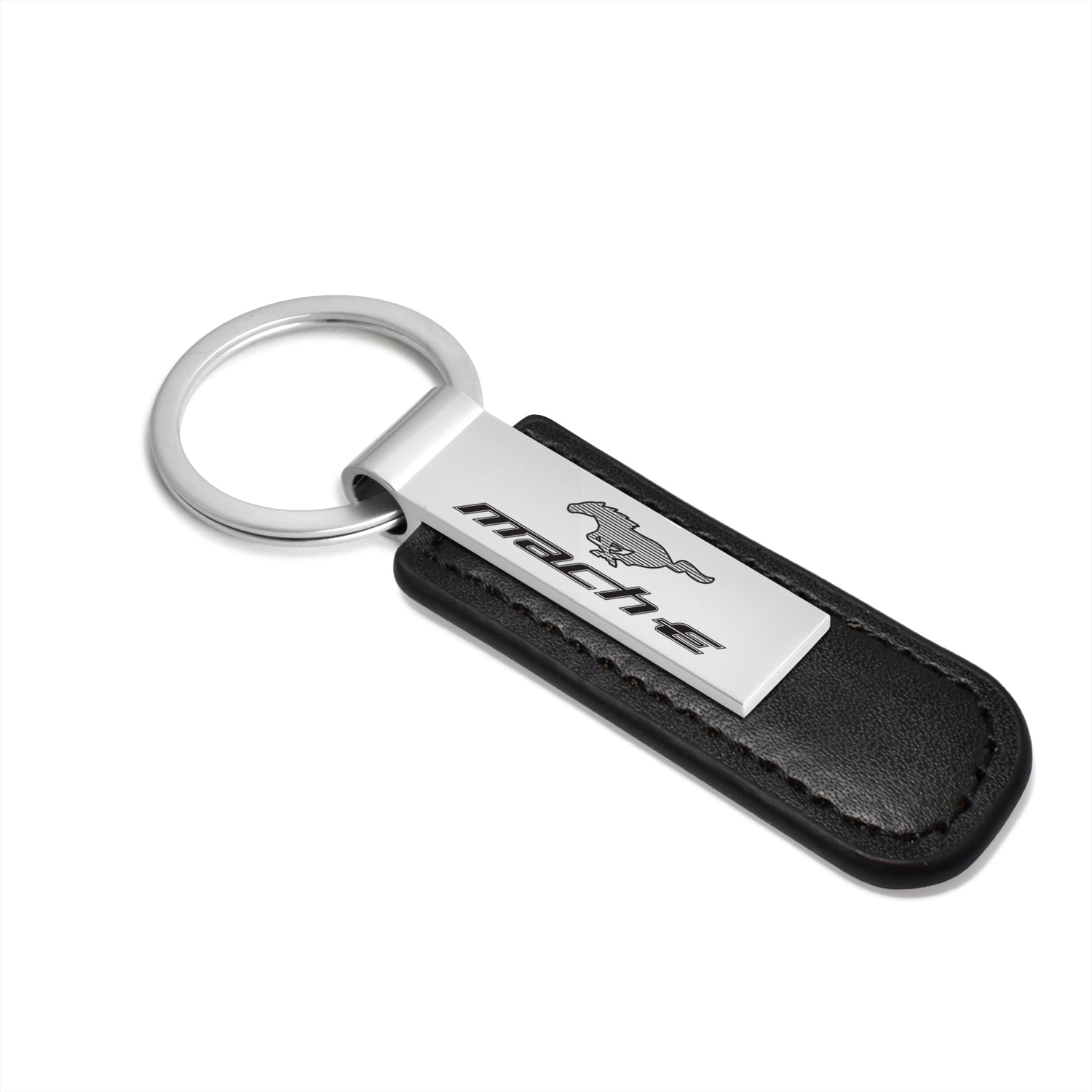 iPick Image for Ford Mustang Mach-E Black Leather Strap Key Chain, Official Licensed