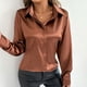 thumbnail image 4 of Camisa de manga larga,Blusa de manga larga para mujer, cuello vuelto, botones delanteros, poliéster spandex satinado, plisada, informal, para estar en casa, sopatenor, 4 of 7
