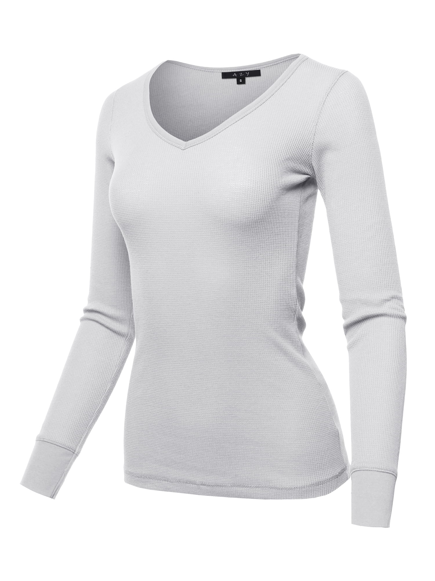 A2y A2y Womens Basic Solid Long Sleeve V Neck Fitted Thermal Top Shirt White S 