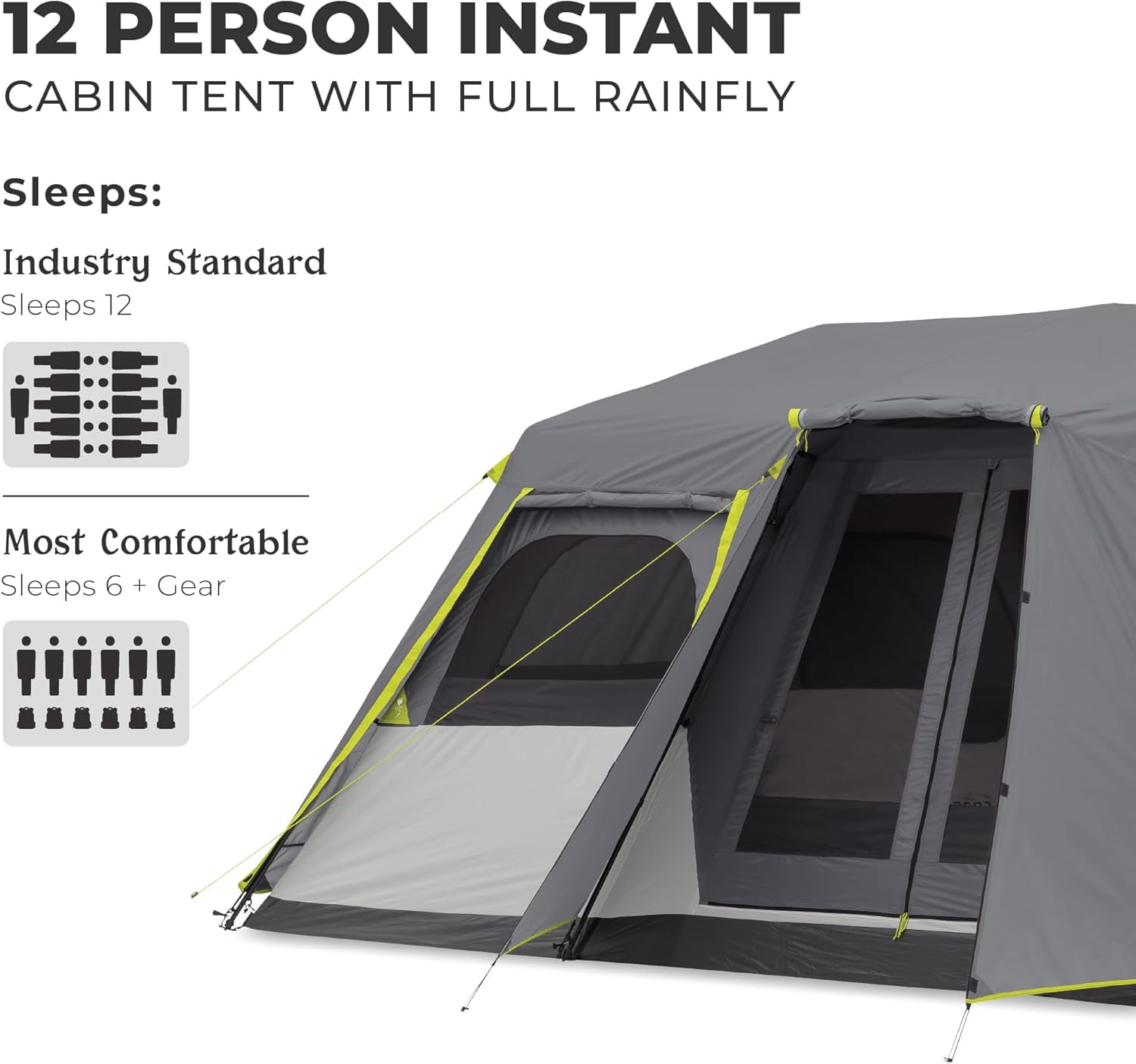 CORE 18' x 10' 12 Person Instant Cabin Camping Tent with Full Rainfly, 55lbs