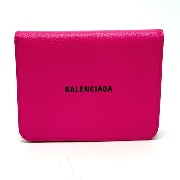 Pre-Owned BALENCIAGA Logo Ville Medium Wallet, Bi-fold Leather, Unisex, Pink (Good)