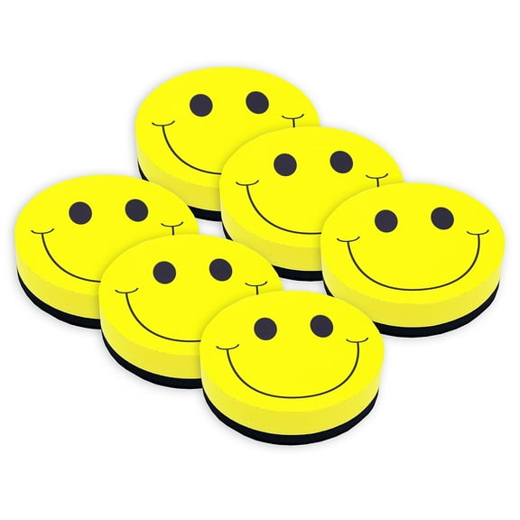 Ashley Productions Magnetic Whiteboard Eraser, Smile Face, Pack of 6