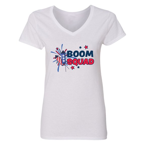 Inktastic 4th of July Boom Squad Blue and Red Fireworks Women's V-Neck T-Shirt
