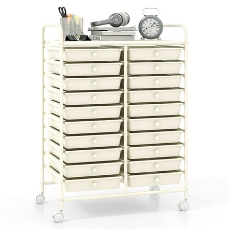 Gymax 20 Drawers Rolling Storage Cart Art Craft Organizer on Wheels Multipurpose White