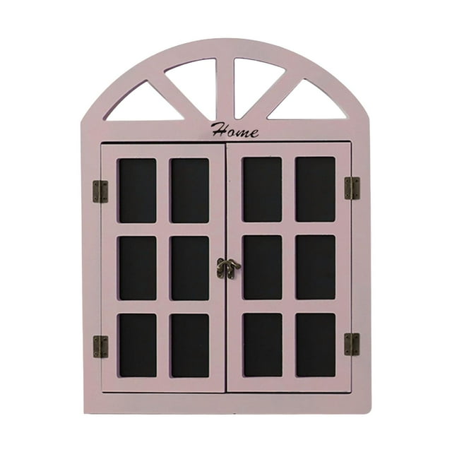 Pizarra con vista de ventana, tablero de mensajes, adorno de ventana falso de madera colgante rústico Rosado