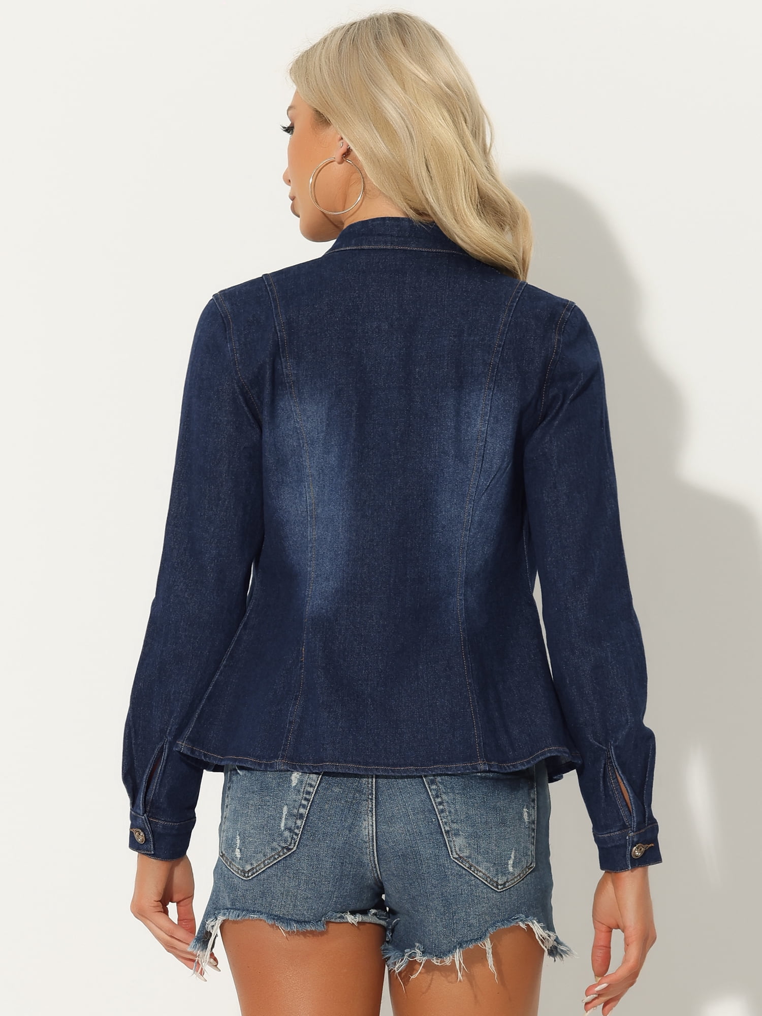 DARING DIVA Women's Classic Stand Collar Denim Jacket XS Dark Blue