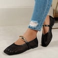 thumbnail image 3 of Rokment Metallic Gold Buckles Fishnet Ballet Flat Dress Shoes for Women Ladies Fashion Casual Mesh Square Toe Low Heels Business Office Work Slip on Loafers Summer Fall Black Size 7, 3 of 6