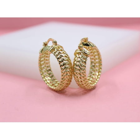 18K Gold Filled Triple Cuban Style Latch Back Hoop Earrings (K82)