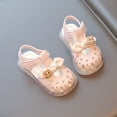 thumbnail image 4 of Krdevn Toddler Girls Closed-Toe Sandals Cute Bow Print Strap Closure Soft Non- Sole Breathable Summer Walking Shoes,9, 4 of 6