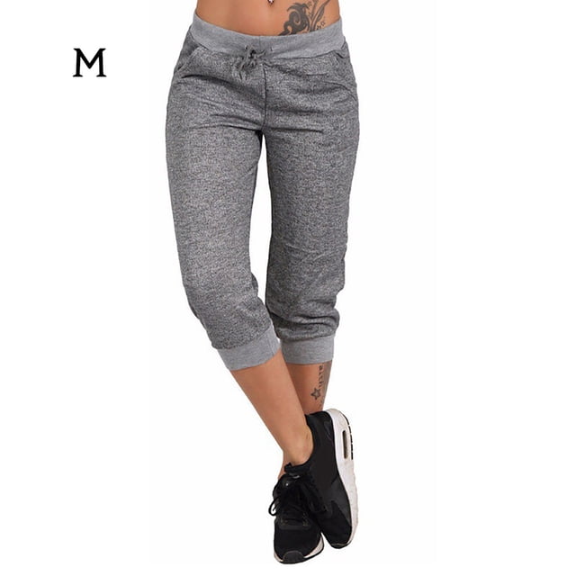 Pantalones de mujer Pantalones con cordón recortado Paño deportivo informal con cintura elástica, Gris, M Monstrate AP002218-02