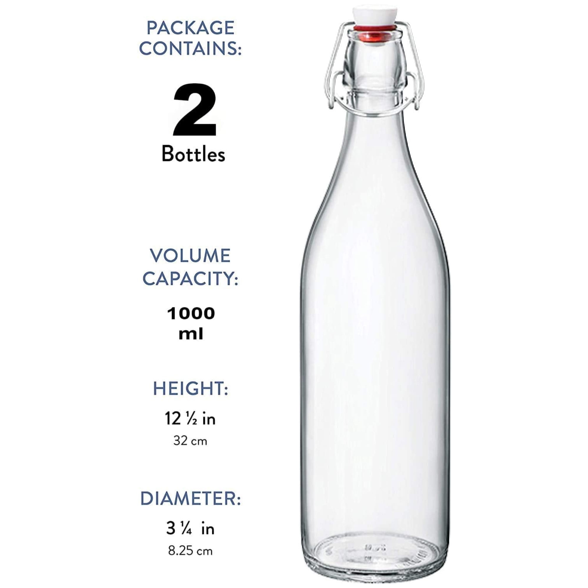 Bormioli Rocco Giara Clear Glass Bottle With Stopper, 33 3/4 oz. (2, Clear)
