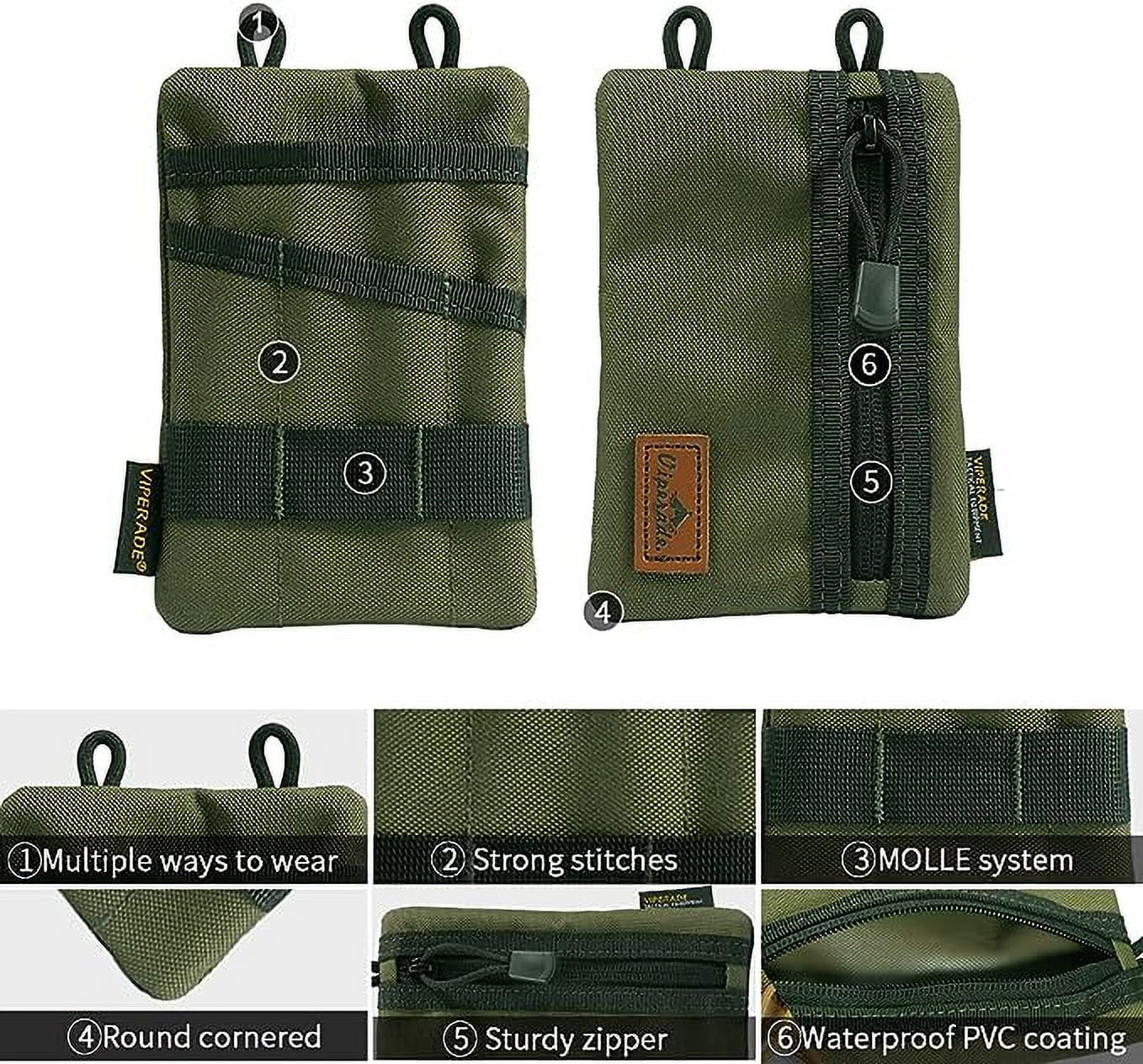 VIPERADE VE1 Pocket Organizer, Tool Pocket Organizer for Men, Pocket Organizer Storage EDC Gears, Best Gift to Keep Organized, Hold Your Flashlight/Pocket Knife, Tactical Pen, Notebook (Green)