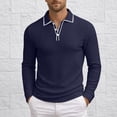 thumbnail image 2 of Telankuip Men's Knit Polo Shirts 2026 Early Spring Long Sleeve Quarter Zipper Polo Sweater Ribbing Pure Color Stretch Slim Fit Soft Comfortable Business Casual Pullover Tops 1-Navy L, 2 of 7