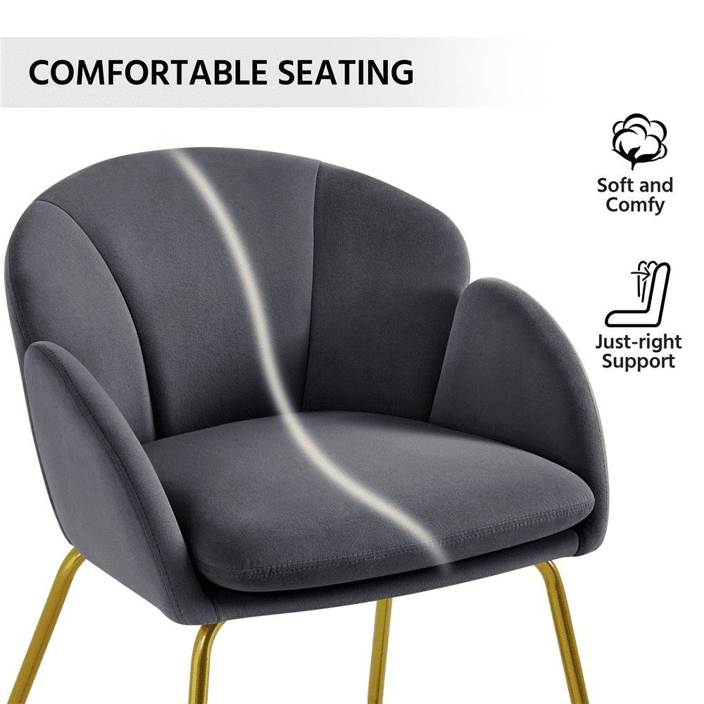 Alden Design Glam Velvet Accent Chair with Golden Metal Legs, Dark Gray