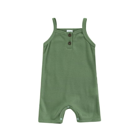 

Canrulo Baby Boy Girl Strap Sleeveless Romper Ribbed Knit Halter Jumpsuit Playsuit Suspender Bodysuit One Piece Outfits Green 12-18 Months