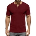 thumbnail image 3 of UVEASISHA Business Casual Henley Shirts for Men Ribbed Short Sleeve Collarless Tee Slim Fit Comfy Button Up T-Shirt Solid Color Office Shirt Wine 4XL, 3 of 7