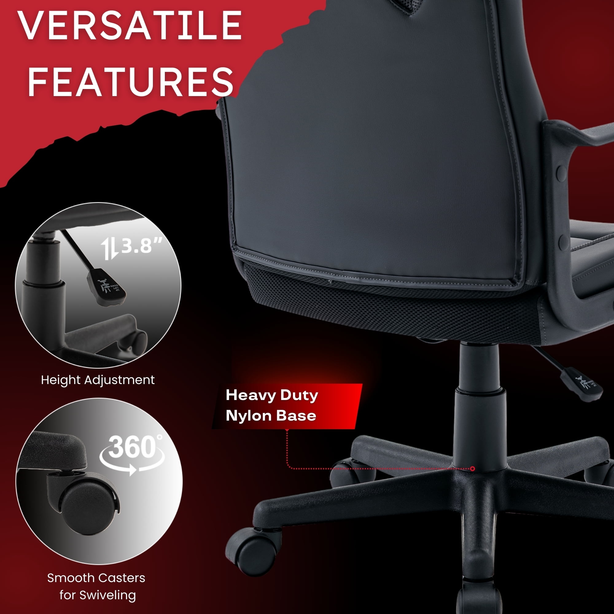 Snugway Ergonomic Gaming Chair - Adjustable Swivel Computer Desk Chair with PU Leather，Red