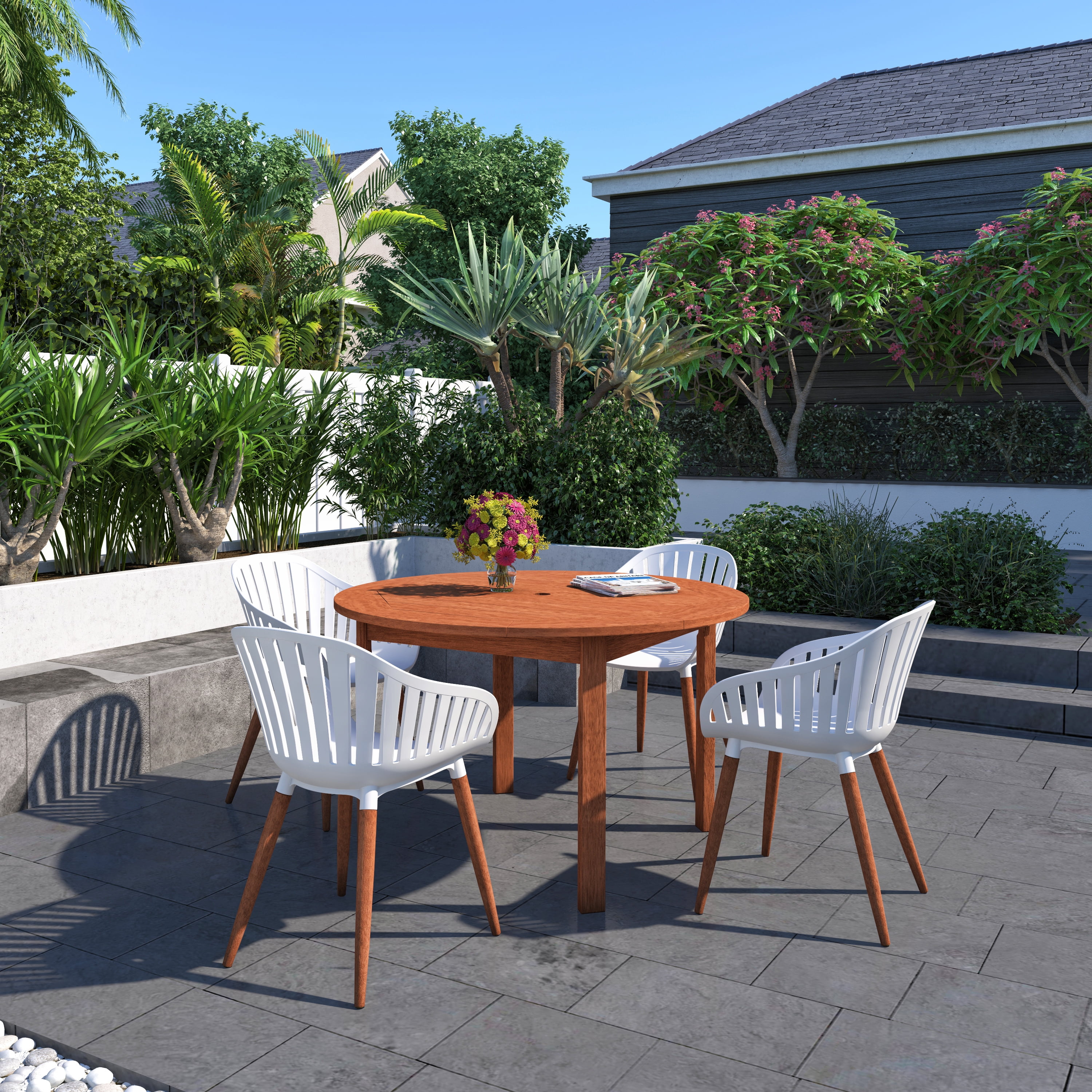 Amazonia Milano FSC Eucalyptus Wood Outdoor Round Table, Seating Capacity: 6
