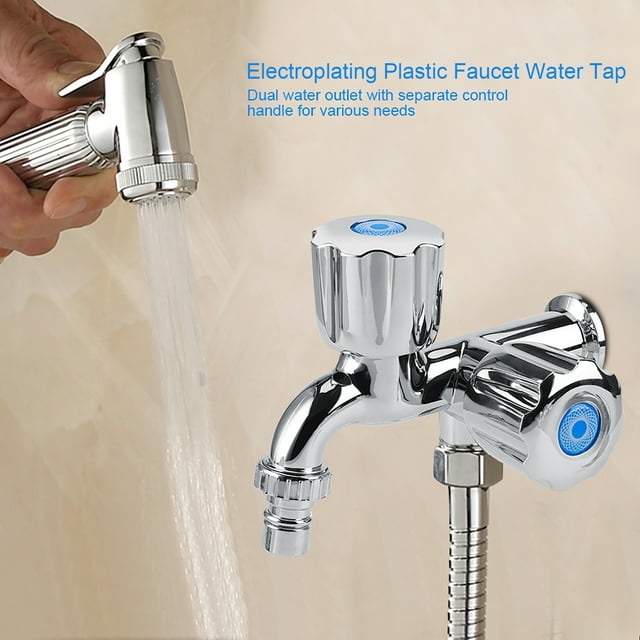 Grifo de agua, grifo de agua de lavabo de grifo de lavadora de plástico ABS con caño doble y mango G1/2(Shutter Handle)