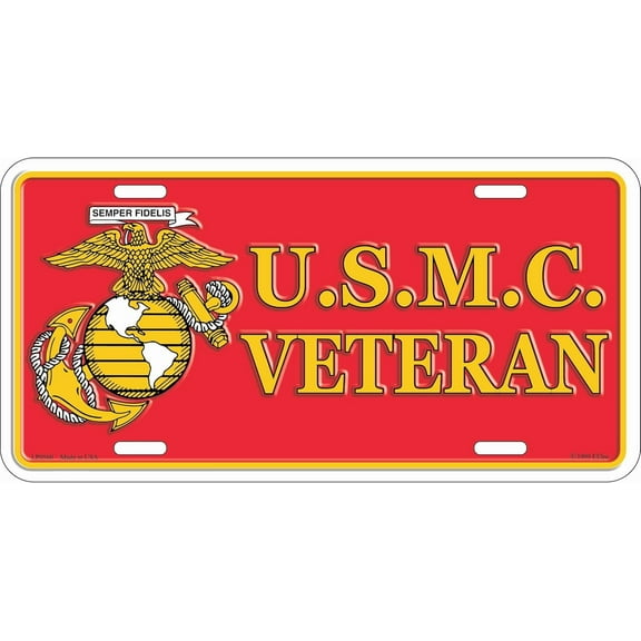 Artisan Owl U.S.M.C Veteran with Semper Fidelis Logo License Plate, 6" x 12"