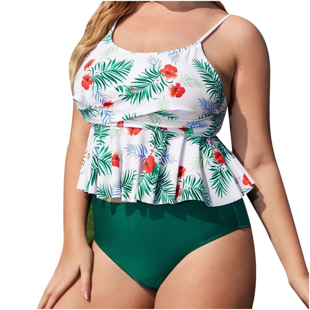 Traje de baño dividido para mujer con tirantes y estampado de flores de gran tamaño para mujer gorda con estilo para mujer OAVQHLG3B Store lin121212