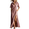thumbnail image 2 of Women's Maxi Dress, Casual V-Neck Short Sleeve Striped Print with Side Split, Lightweight Flowy Dress for Summer Beach or Resort Wear, 2026 New Limited-time Offer, 2 of 6