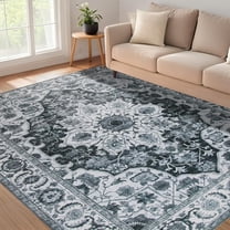 Willsun Washable Area Rug, 5x7 Non-Slip Boho Carpet for Living Room, Machine Washable Vintage Rug, Kid & Pet Friendly