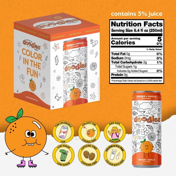 Oodles Of Doodles Soda Pop Lightly Sparkling Orange & Vanilla Kids Drink 4-Pack 8.4 fl oz