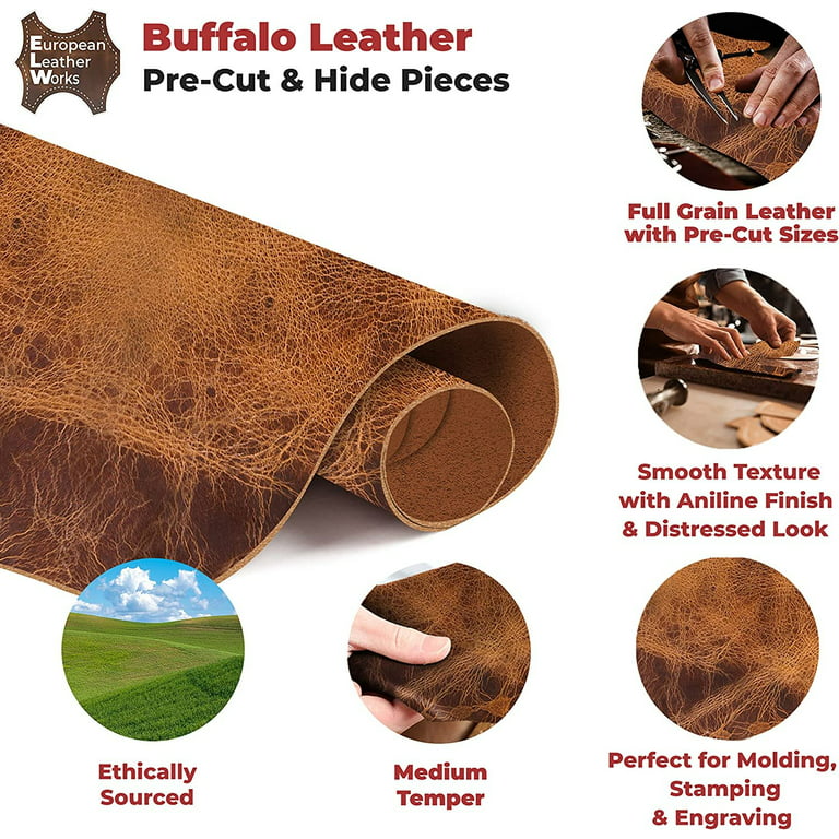 European Leather Work Buffalo Hide 8-10 oz. 3-4mm Pre-Cut Size: 12x24  Vintage Tan Color - Full Grain Leather for Tooling, Stamping, Molding,  Engraving 