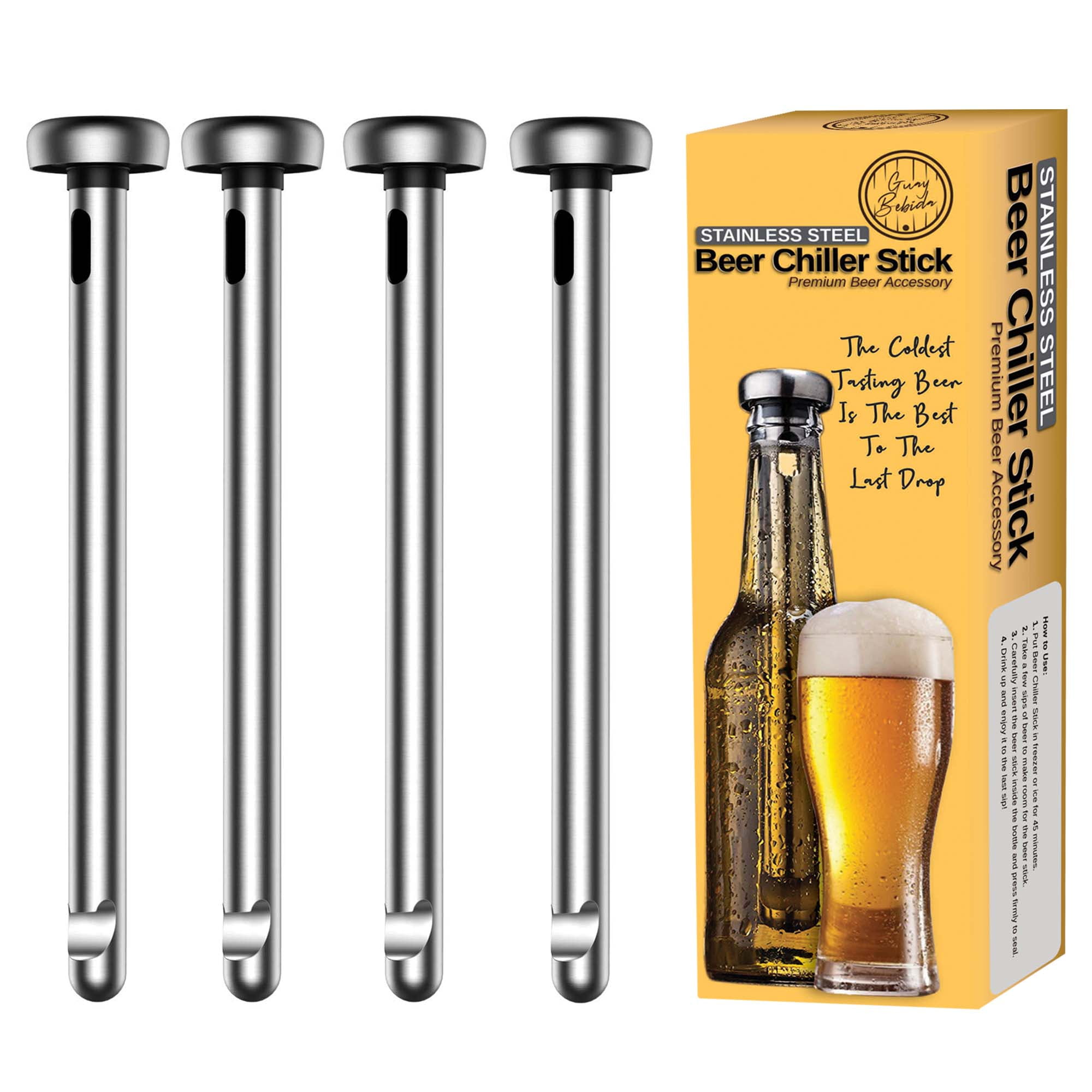 2 Pack Stainless Steel Drink Chiller Sticks Keep Bottled Drinks Cold Beer Chiller By Chiller Industries Built-In Bottle Opener Cools Beverage Without Watering It Down 