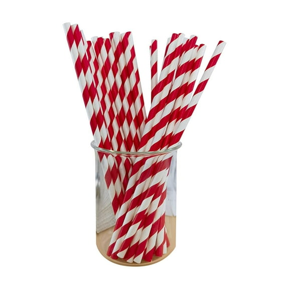 Striped Paper Drinking Straws 100 Count - 100% Biodegradable & Compostable, Disposable Drinking Straws Bulk - Cocktail, Bars, Restaurants - Assorted Colors