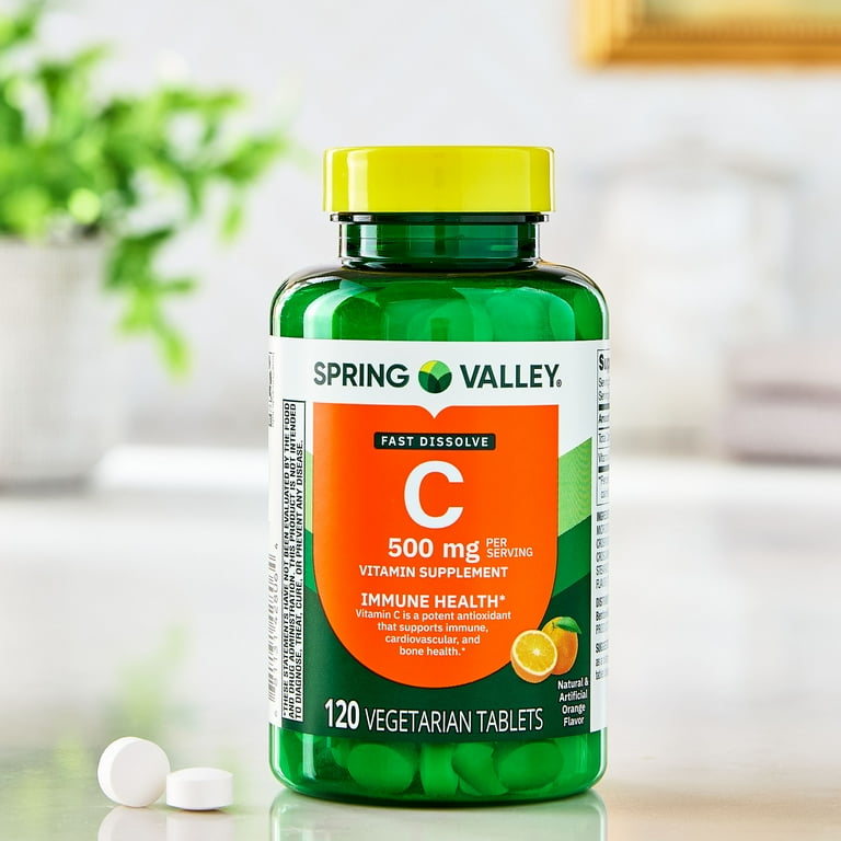 Spring Valley Vitamin C Dietary Supplement, Orange Flavor, 500 mg