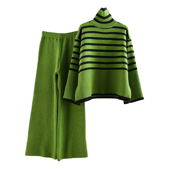 Usmixi Sweater Sets for Women Turtleneck Sweater for Women Winter Cozy Knitted Pullover Sweater and Wide Leg Lounge Sets Fashion Striped Print 2 Piece Outfits Matching Set Holiday Deals