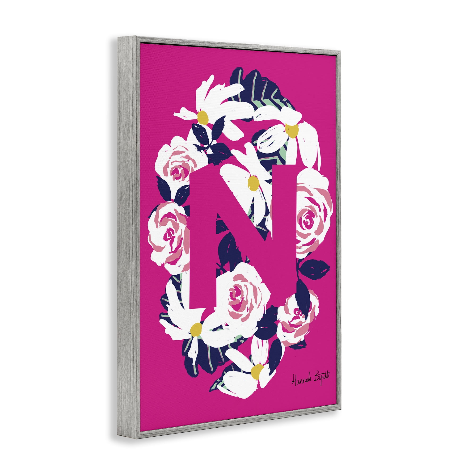 Stupell Industries Floral Bloom Letter N Botanical & Floral Painting Gray Framed Art Print Wall Art, 20 x 30