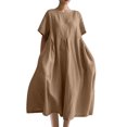 thumbnail image 2 of gljltg Women's Cotton Linen Dresses Summer Midi Sundresses Casual V Neck Button Front Pleated Loose Fit Knee Length Sleeveless Tank Dress with Pockets, 2 of 4