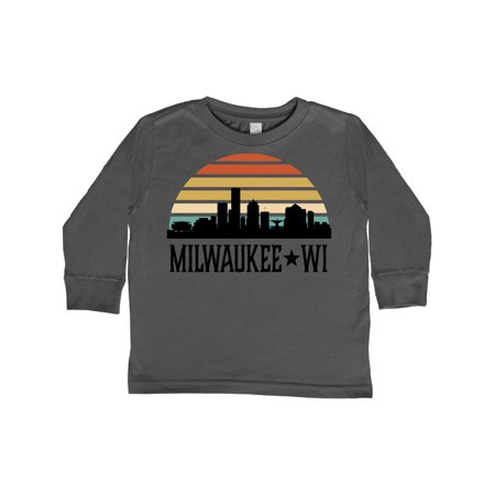 

Inktastic Milwaukee Wisconsin Skyline Retro Sunset Gift Toddler Boy or Toddler Girl Long Sleeve T-Shirt