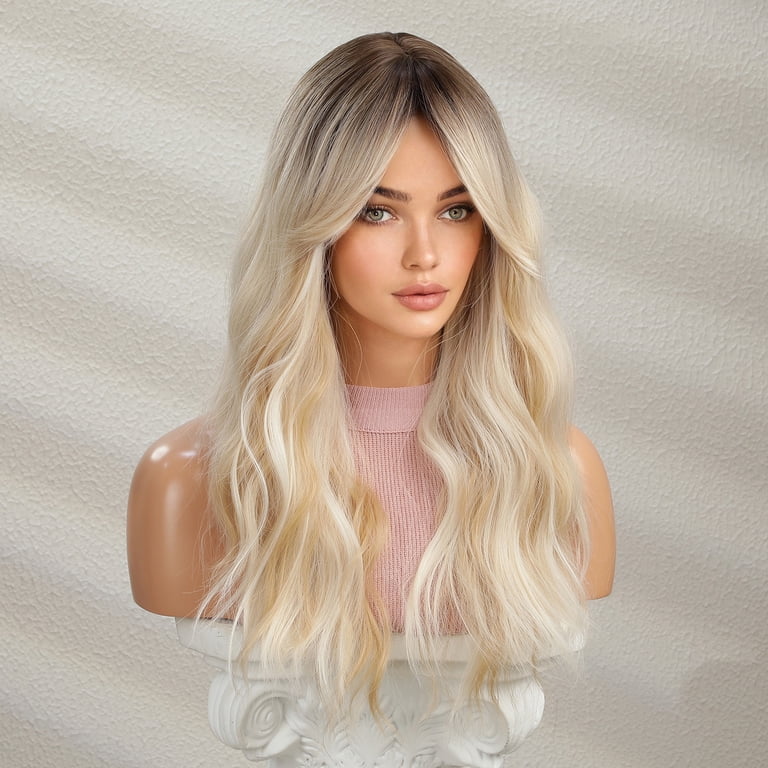 RightOn 24 Inches Blonde Wig Long Curly Wavy Wig Ombre  display picture 2