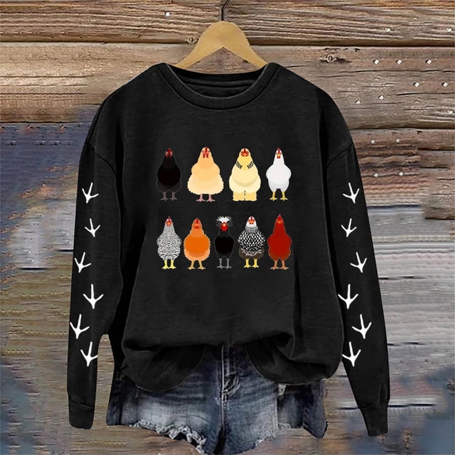Chandails en Molleton Décontractés à Manches Longues pour Femmes, Col Rond, Imprimé Graphique de Poulet, Chandail, Blouse, Veste Légère, Col Rabattu, Fermeture Éclair Complète, Chandail à Capuchon Athlétique