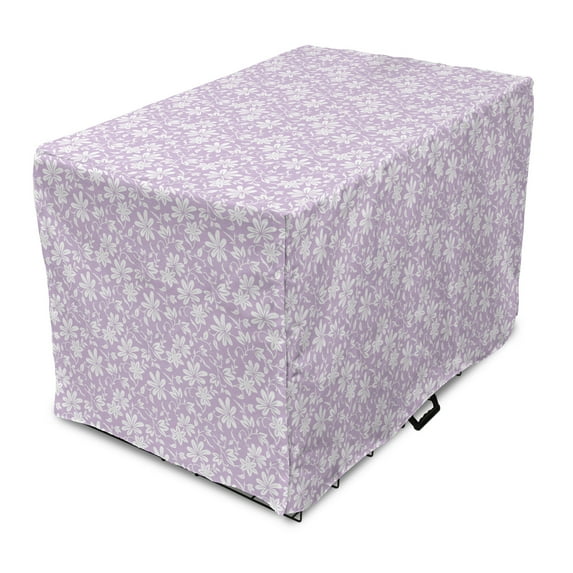 Floral Dog Crate Cover, Swirly Blossoming Spring Bouquets Branches Botanical Garden Pastel Yard Spring, Easy to Use Pet Kennel Cover Small Dogs Puppies Kittens, 7 Sizes, Lilac and White, by Ambesonne