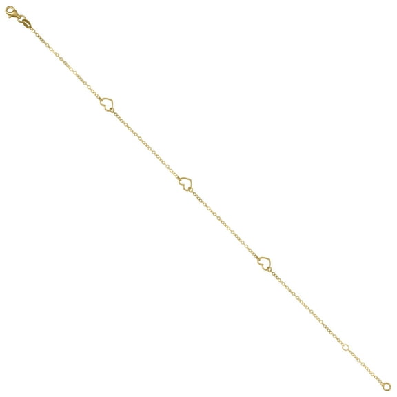 14k Yellow Gold Womens Hearts Chain Anklet