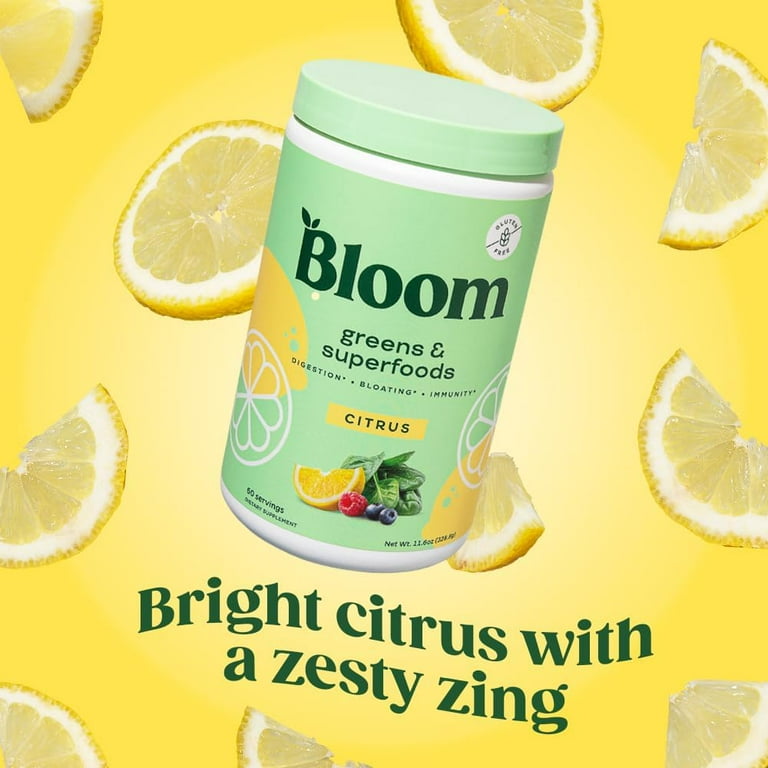 Bloom Nutrition Greens & Superfoods Powder, for Digestive Health, Citrus, 60 Servings