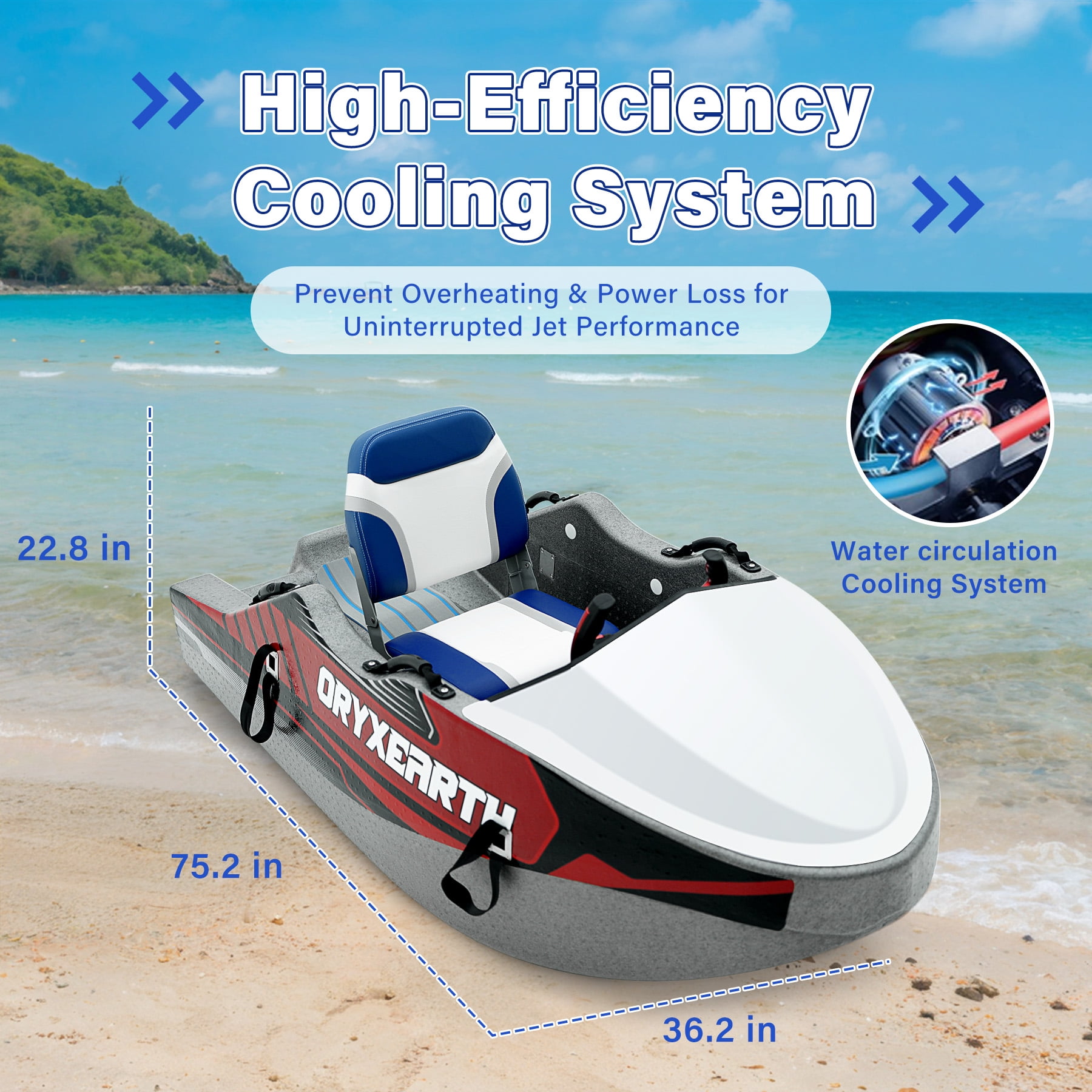 Oryxearth Electric Kart Boat 72V 74AH, Mini Jet Boat 15kw