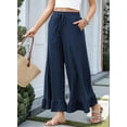 thumbnail image 4 of Womens Wide Leg Pants Drawstring Elastic High Waisted Ruffle Hem Palazzo Pants with Pockets Navy Blue S, 4 of 6
