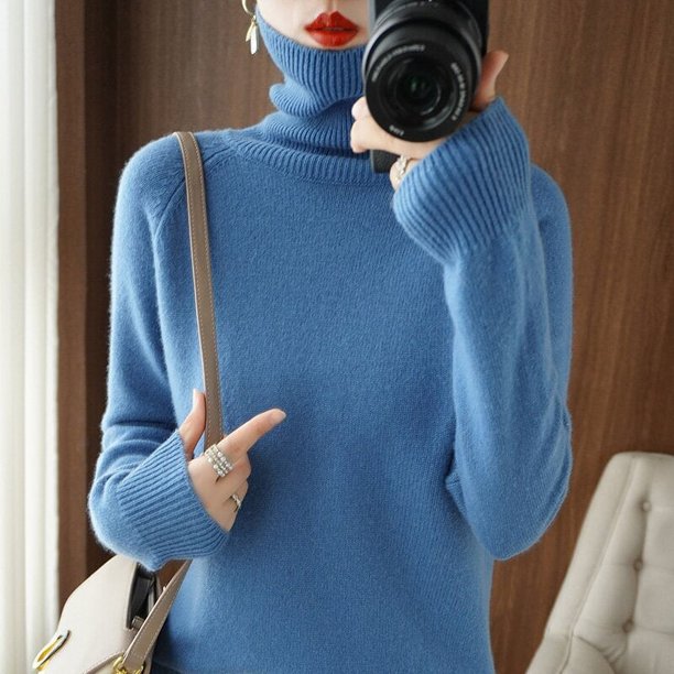 Suéter de solapa alta para mujer de otoño e invierno, camisa de manga larga para mujer, suéter de cuello alto adelgazante ajustado