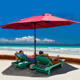 Costway 15 Market Outdoor Umbrella Double Sided Twin Patio Umbrella With Crank Beige Walmart Com Walmart Com